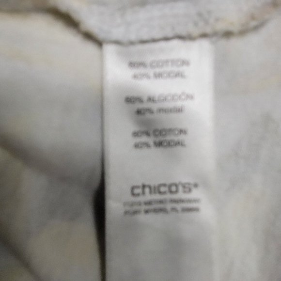 Chico's Size 3 Muted Yellow Floral Print V-Neck Hi-Lo Short Sleeve Knit Top - Picture 6 of 6